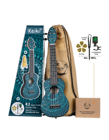 KEIKI K2 Series Superscale Soprano Ukulele Set - Agathis / Blue Kaleidoscope