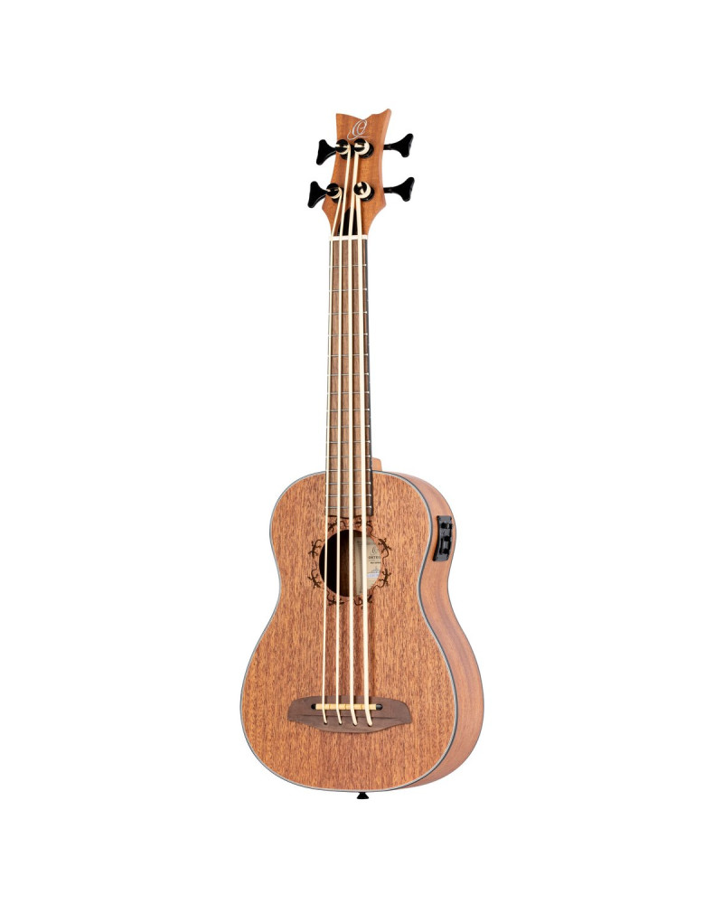 Ortega LIZZY-BS-GB-L Lizard Series Short Scale Uke Bass 4 String Lefty - Acacia Natural + Bag