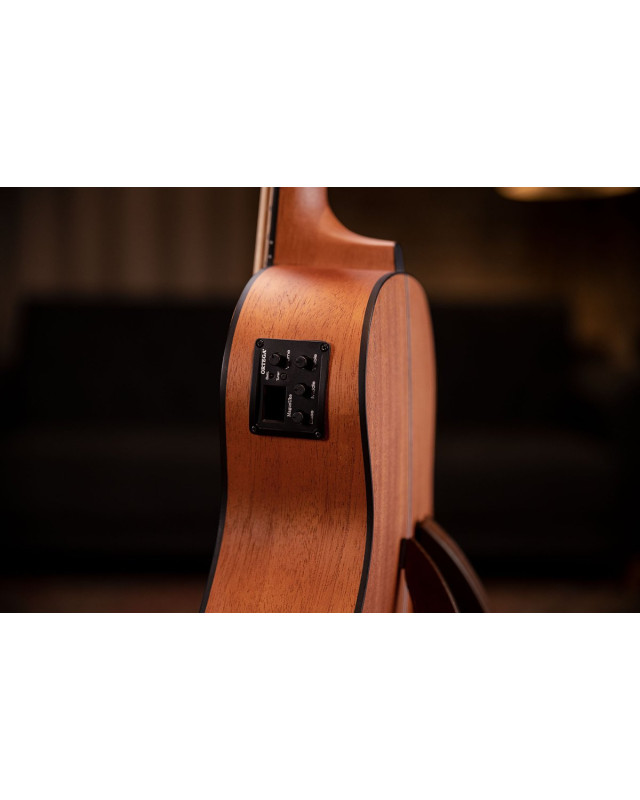 Ortega LIZZY-BS-GB-L Lizard Series Short Scale Uke Bass 4 String Lefty - Acacia Natural + Bag