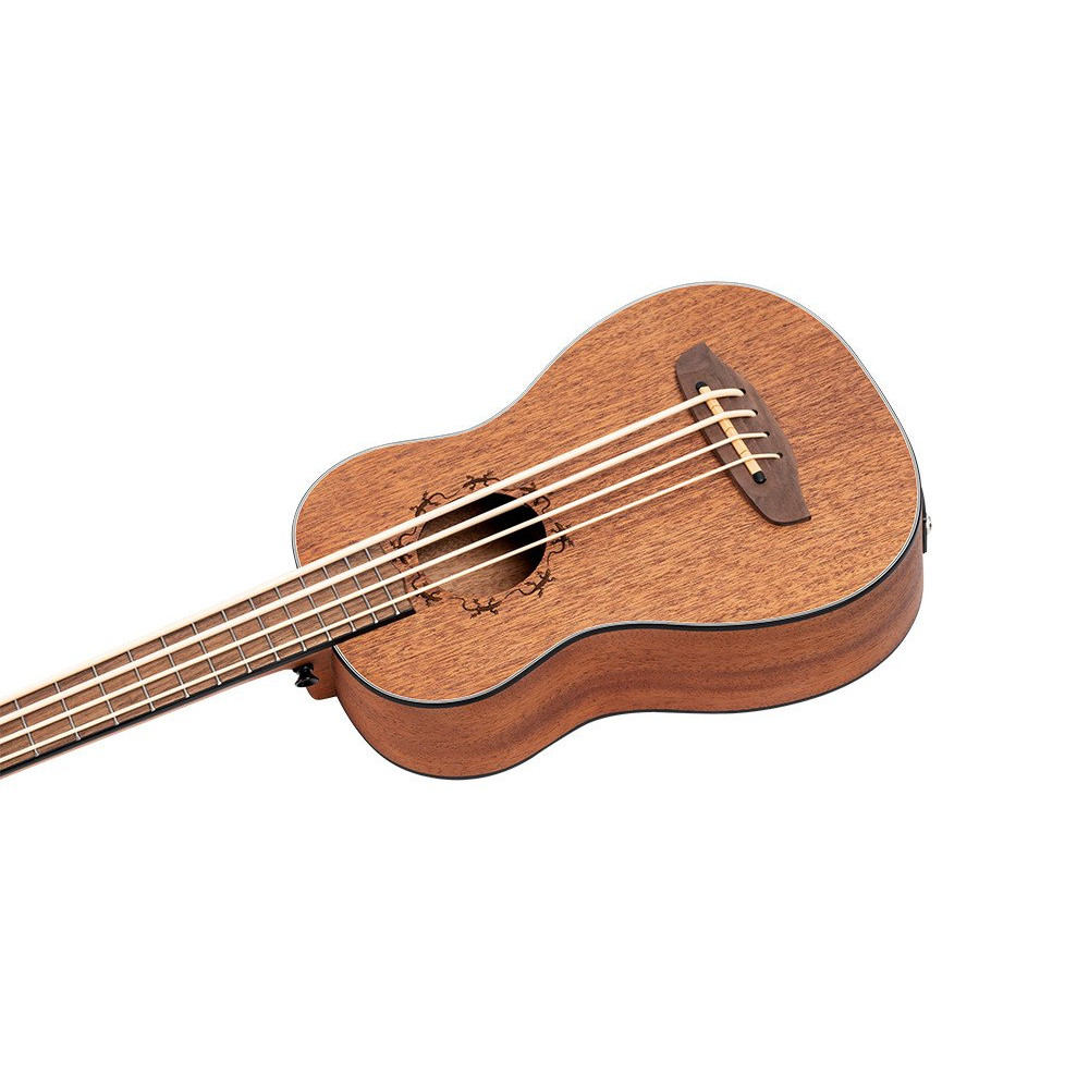 Ortega LIZZY-BS-GB-L Lizard Series Short Scale Uke Bass 4 String Lefty - Acacia Natural + Bag