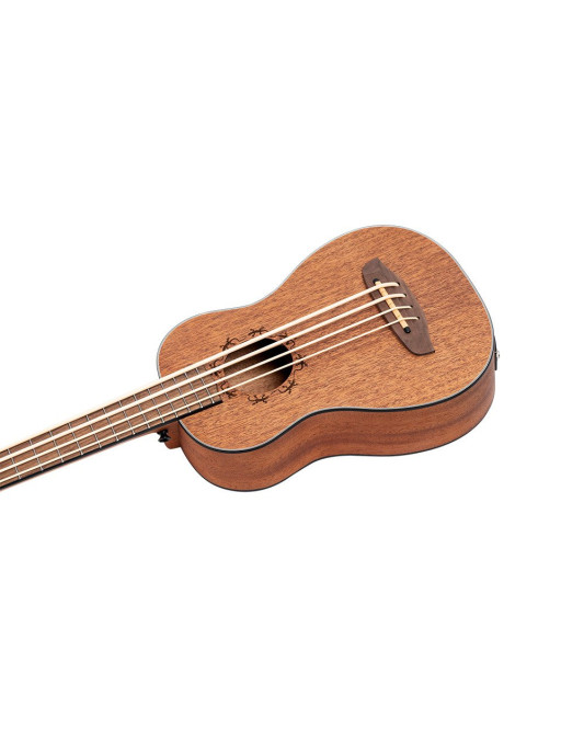Ortega LIZZY-BS-GB-L Lizard Series Short Scale Uke Bass 4 String Lefty - Acacia Natural + Bag