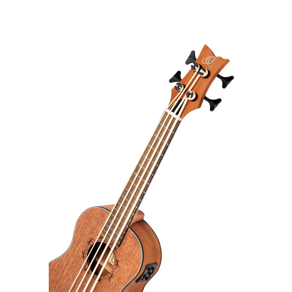 Ortega LIZZY-BS-GB-L Lizard Series Short Scale Uke Bass 4 String Lefty - Acacia Natural + Bag