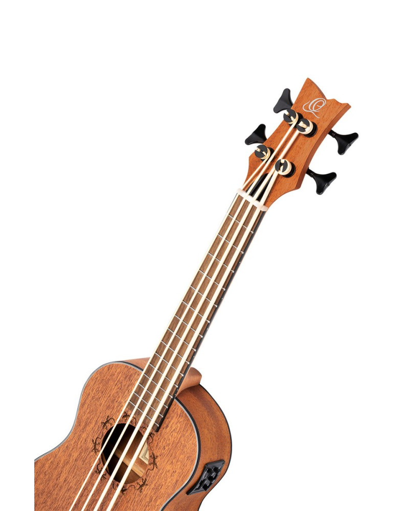Ortega LIZZY-BS-GB-L Lizard Series Short Scale Uke Bass 4 String Lefty - Acacia Natural + Bag