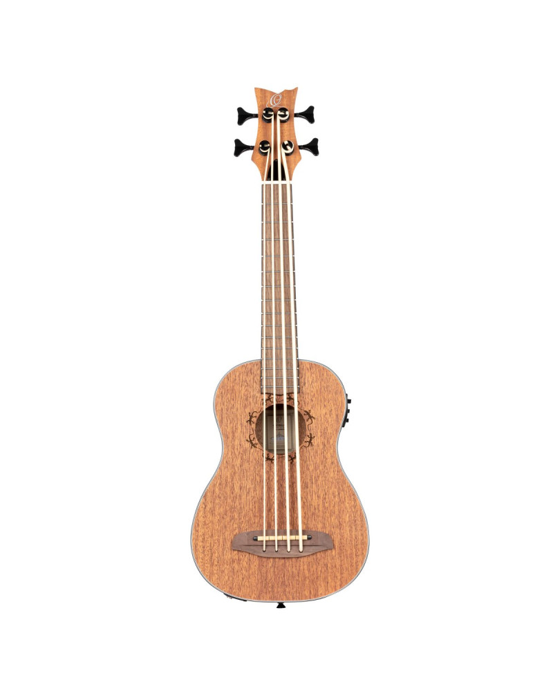 Ortega LIZZY-BS-GB-L Lizard Series Short Scale Uke Bass 4 String Lefty - Acacia Natural + Bag