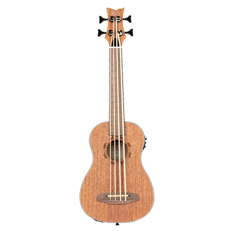 Ortega LIZZY-BS-GB-L Lizard Series Short Scale Uke Bass 4 String Lefty - Acacia Natural + Bag