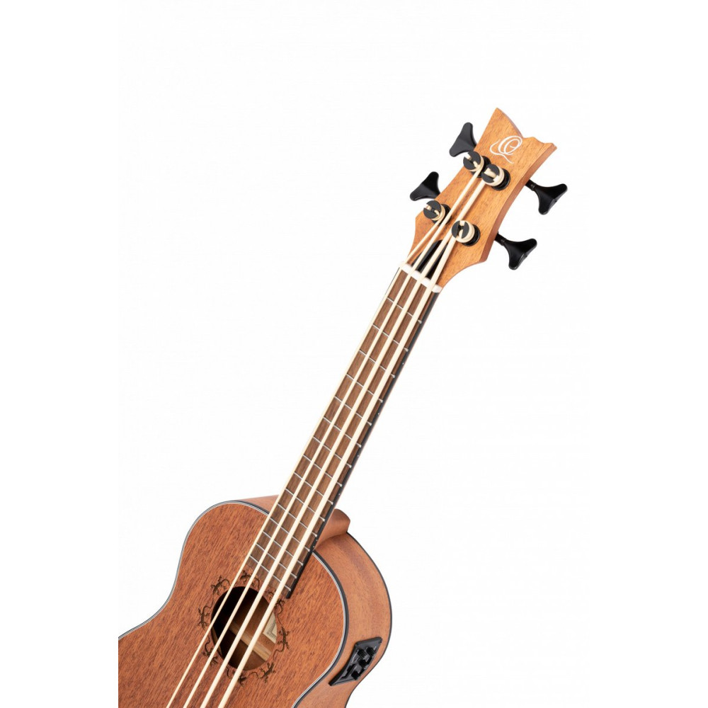 Ortega LIZZY-BS-GB-L Lizard Series Short Scale Uke Bass 4 String Lefty - Acacia Natural + Bag