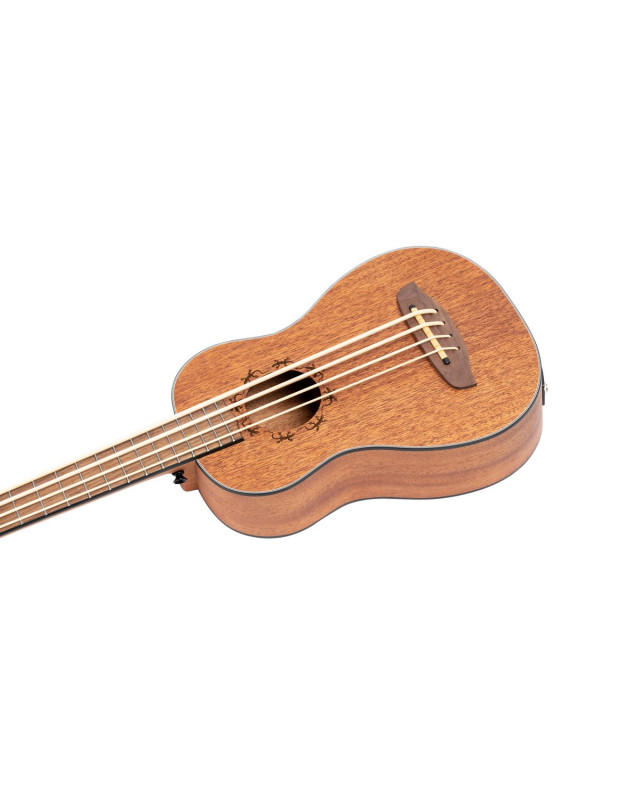 Ortega LIZZY-BS-GB-L Lizard Series Short Scale Uke Bass 4 String Lefty - Acacia Natural + Bag