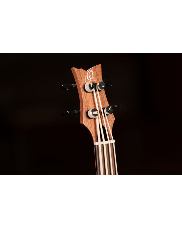 Ortega LIZZY-BSFL-GB Lizard Series Short Scale Fretless Uke Bass 4 String - Mahogany Natural + Bag