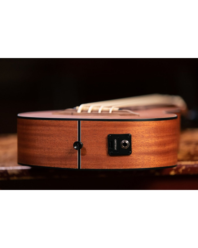 Ortega LIZZY-BSFL-GB Lizard Series Short Scale Fretless Uke Bass 4 String - Mahogany Natural + Bag