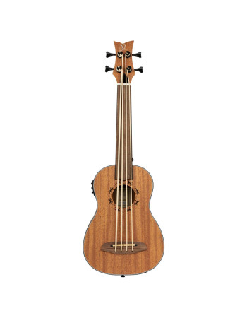 Ortega LIZZY-BSFL-GB Lizard Series Short Scale Fretless Uke Bass 4 String - Mahogany Natural + Bag
