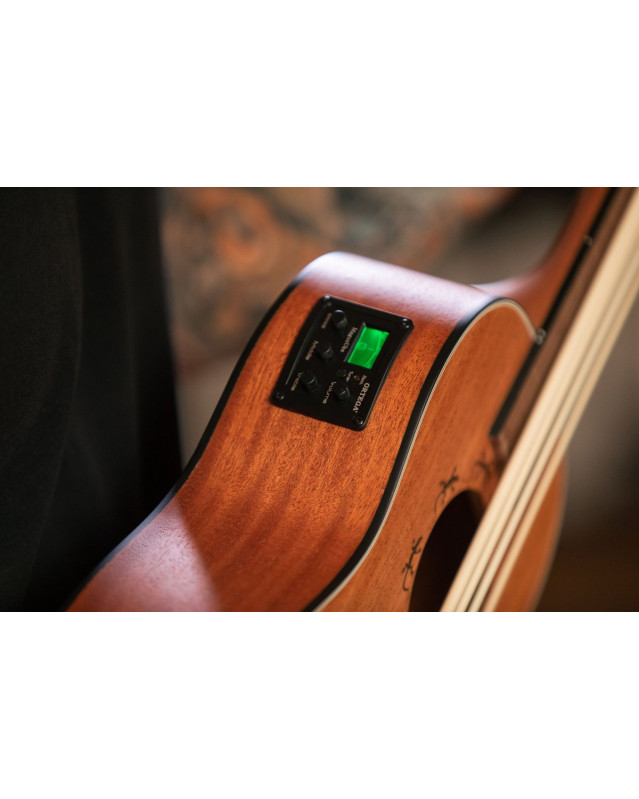 Ortega LIZZY-BSFL-GB Lizard Series Short Scale Fretless Uke Bass 4 String - Mahogany Natural + Bag