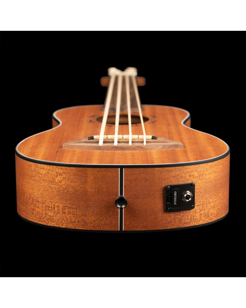 Ortega LIZZY-BSFL-GB Lizard Series Short Scale Fretless Uke Bass 4 String - Mahogany Natural + Bag