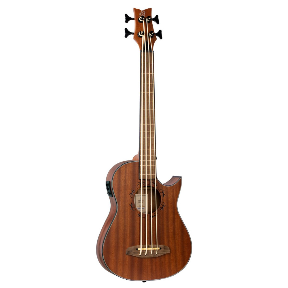 Ortega LIZZY-PRO Lizard Series Short Scale Fretless Uke Bass 4 String - Solid Mahogany Natural + Bag