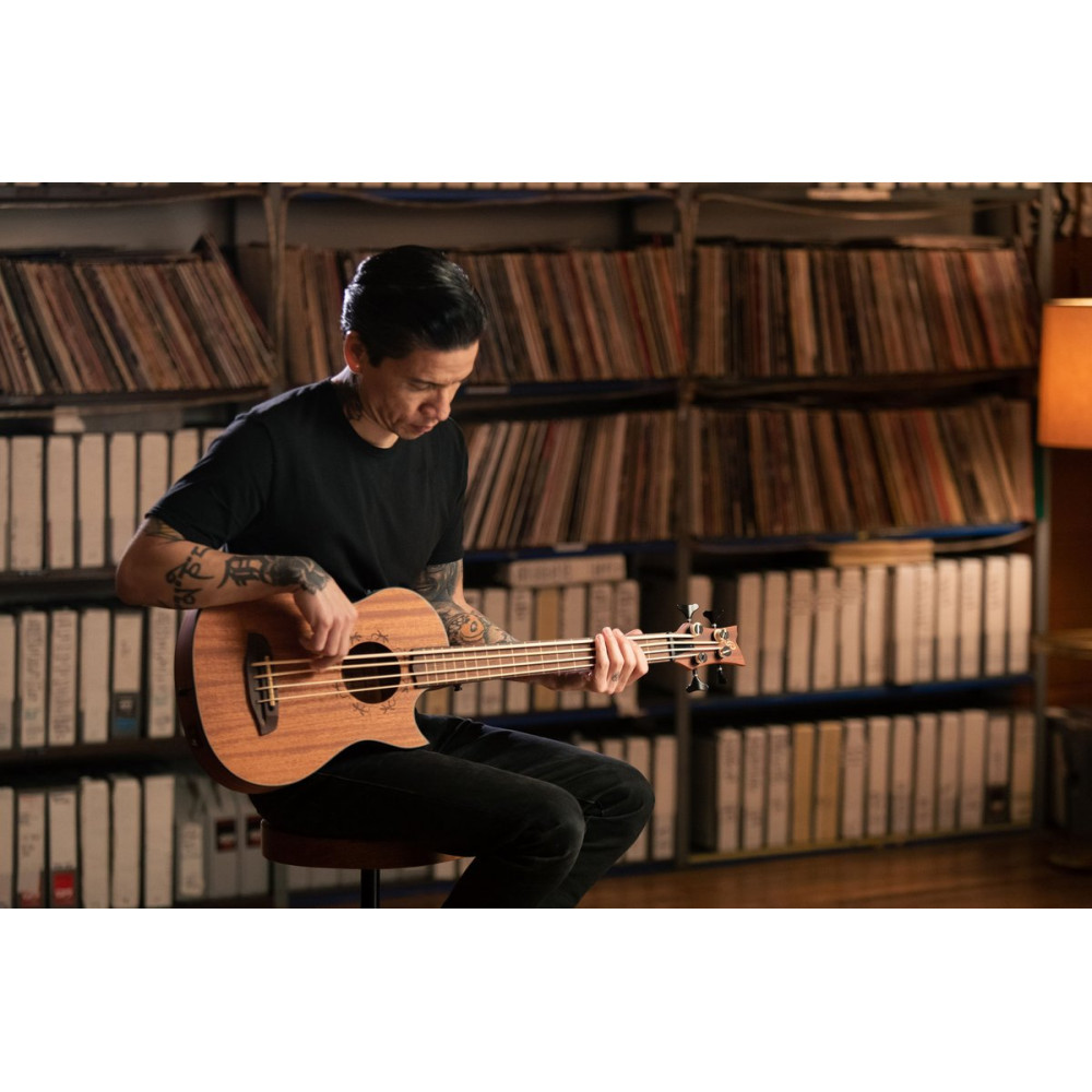 Ortega LIZZY-PRO Lizard Series Short Scale Fretless Uke Bass 4 String - Solid Mahogany Natural + Bag