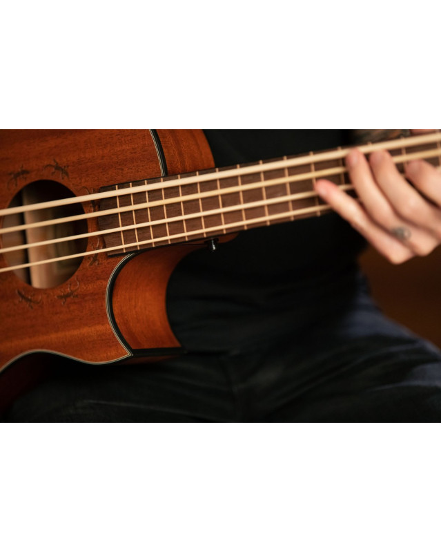 Ortega LIZZY-PRO Lizard Series Short Scale Fretless Uke Bass 4 String - Solid Mahogany Natural + Bag