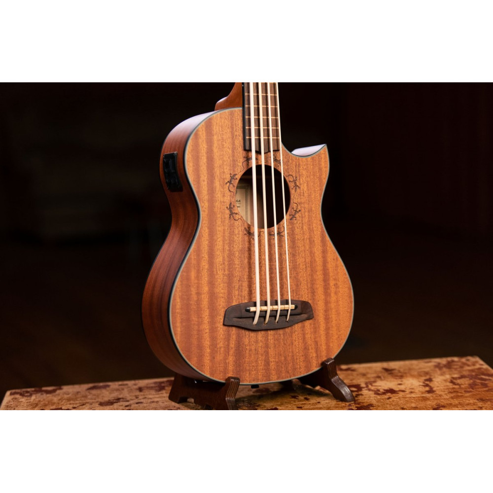 Ortega LIZZY-PRO Lizard Series Short Scale Fretless Uke Bass 4 String - Solid Mahogany Natural + Bag