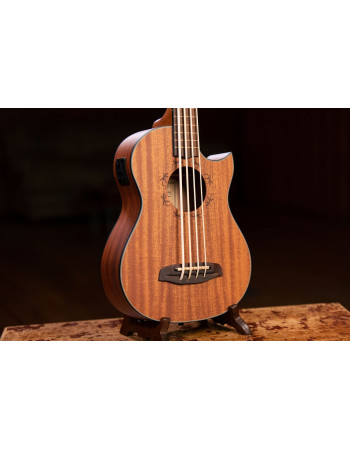 Ortega LIZZY-PRO Lizard Series Short Scale Fretless Uke Bass 4 String - Solid Mahogany Natural + Bag