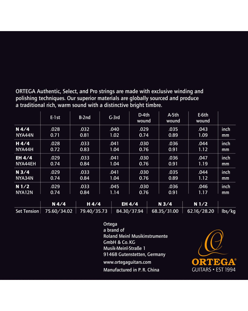 Ortega NYA34N Custom Made Strings Authentic 3/4 Scale - Classical Guitar 6 String