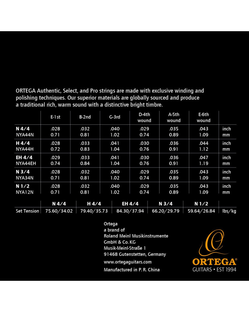 Ortega NYA44EH Custom Made Strings Authentic 4/4 Scale - Classical Guitar 6 String
