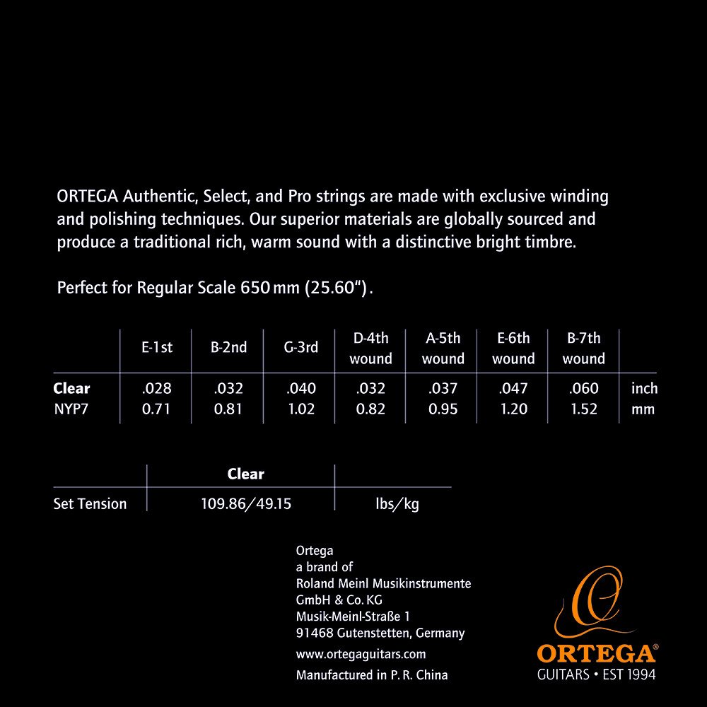 Ortega NYP7 Custom Made Strings Pro - Classical Guitar 7 String