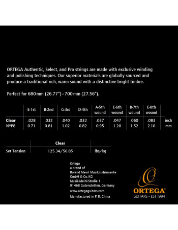 Ortega NYP8 Custom Made Strings Pro - Classical Guitar 8 String
