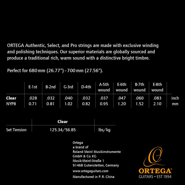 Ortega NYP8 Custom Made Strings Pro - Classical Guitar 8 String