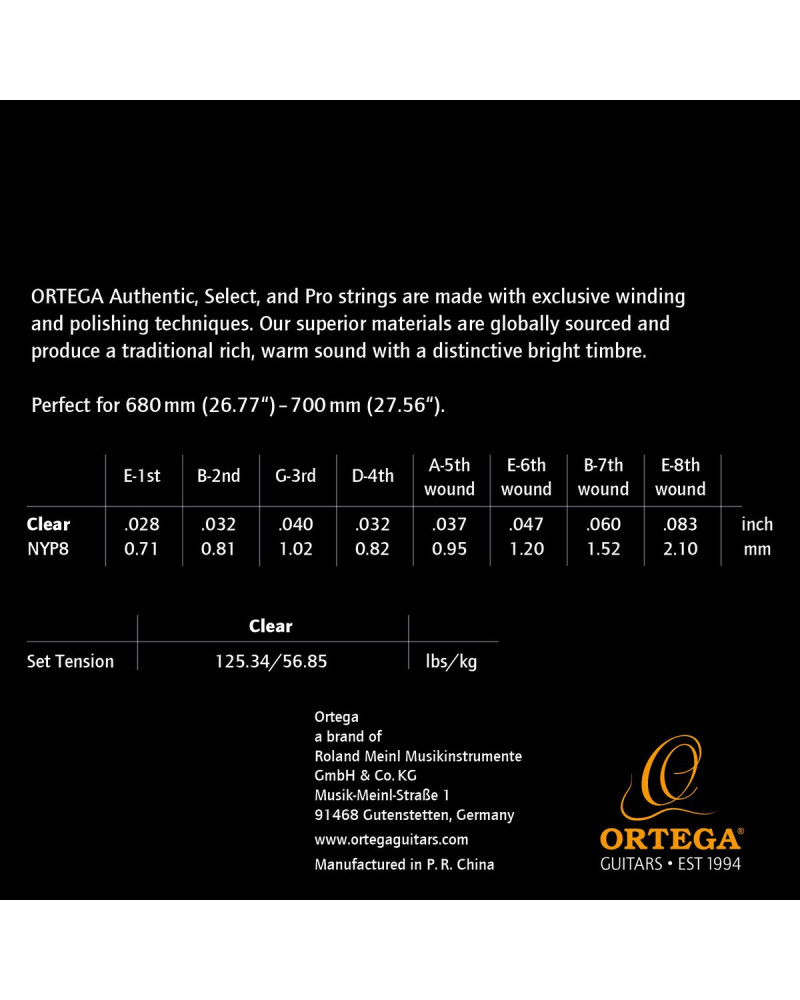 Ortega NYP8 Custom Made Strings Pro - Classical Guitar 8 String