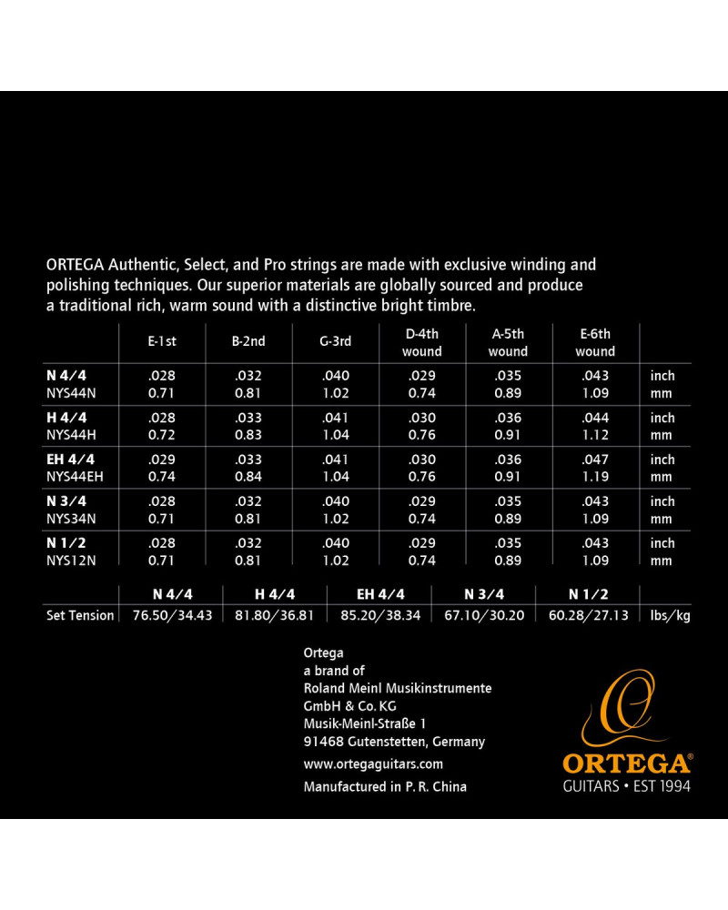 Ortega NYS44H Custom Made Strings Select 4/4 Scale - Classical Guitar 6 String