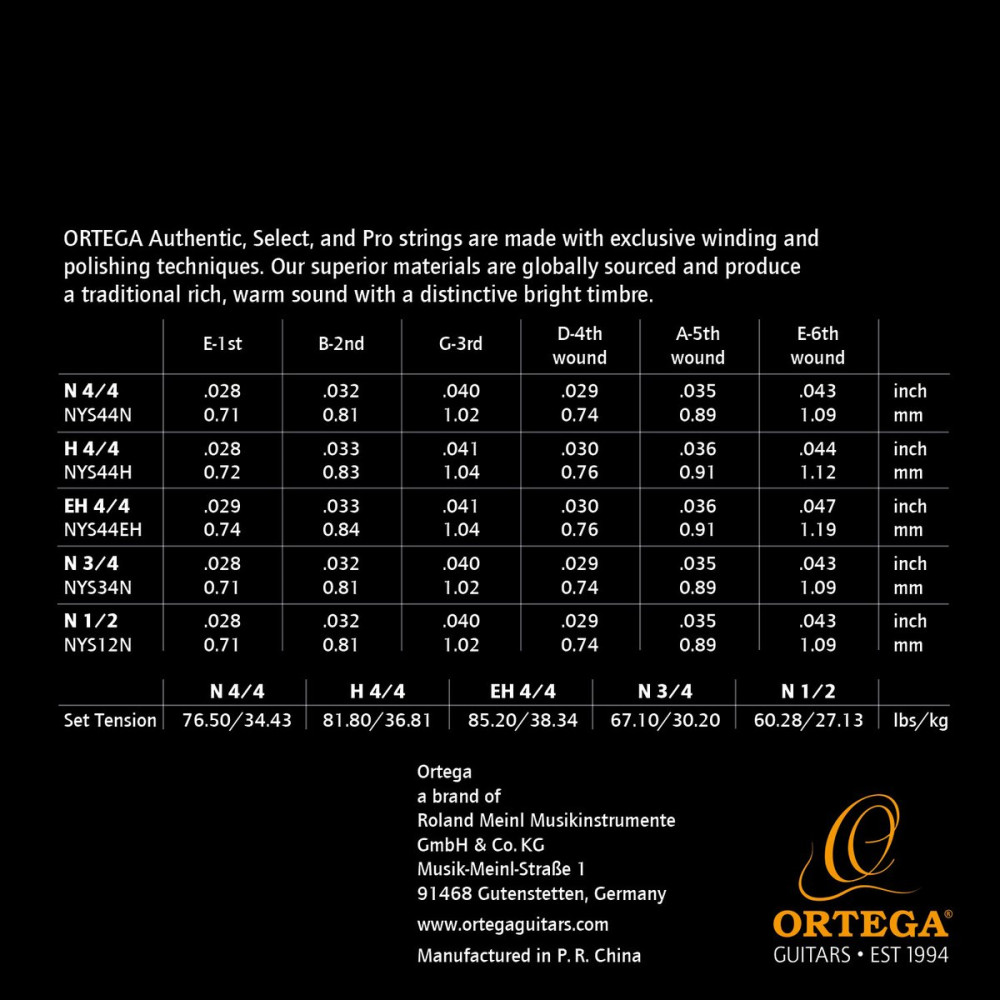 Ortega NYS44N Custom Made Strings Select 4/4 Scale - Classical Guitar 6 String