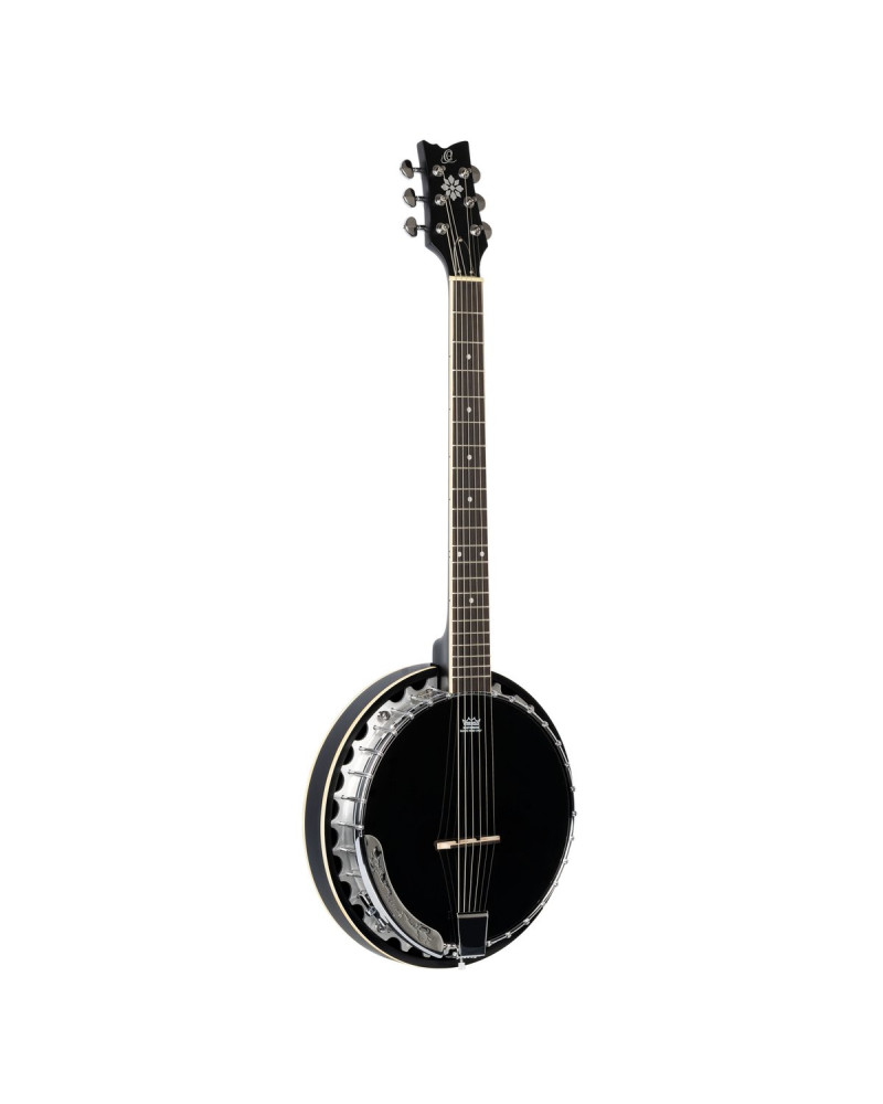 Ortega OBJ350/6-SBK Raven Series Banjo 6 String - Mahogany Black + Bag