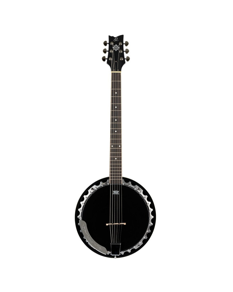 Ortega OBJ350/6-SBK Raven Series Banjo 6 String - Mahogany Black + Bag
