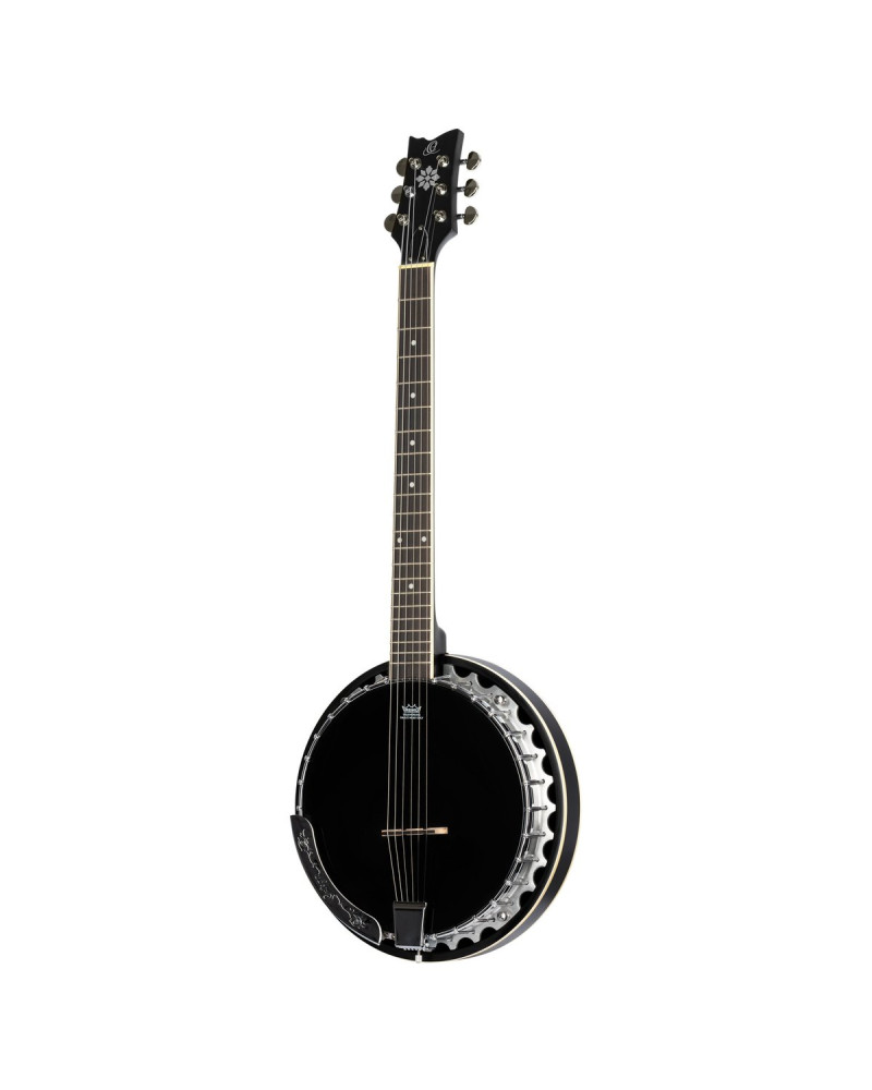 Ortega OBJ350/6-SBK Raven Series Banjo 6 String - Mahogany Black + Bag