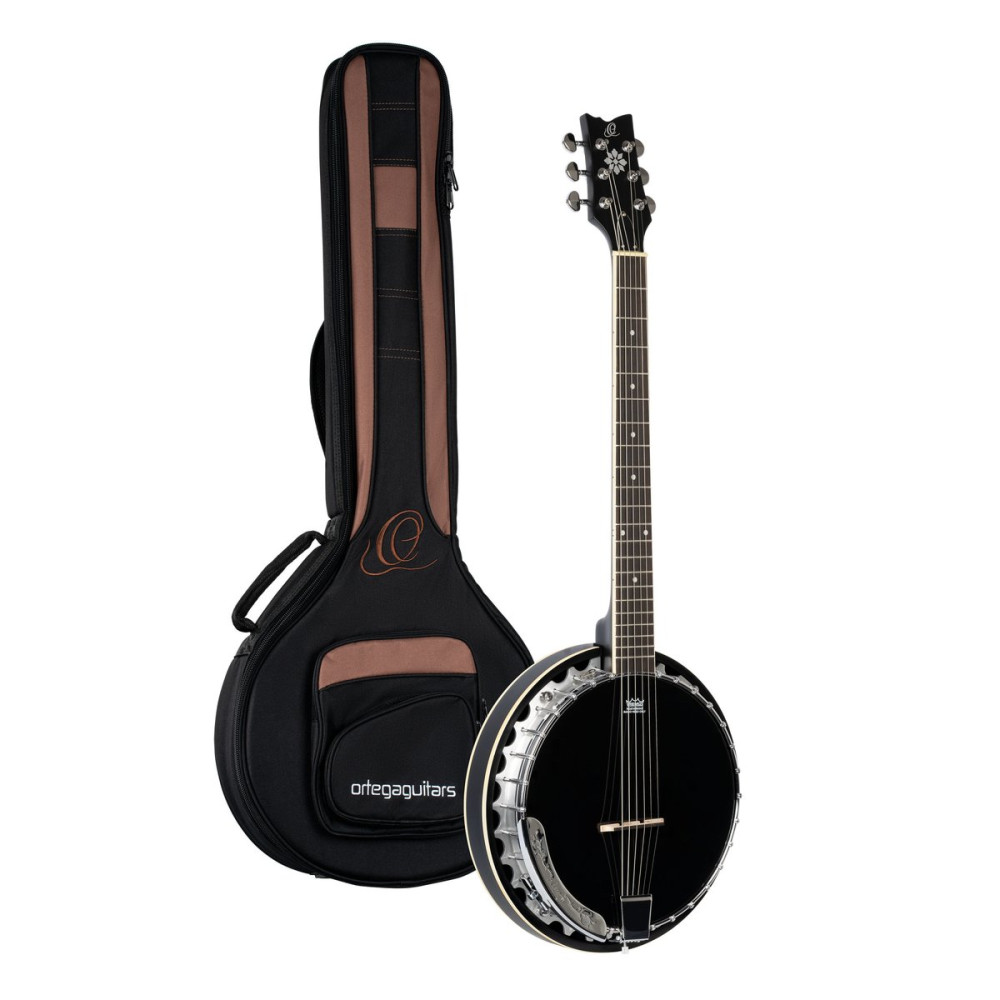 Ortega OBJ350/6-SBK Raven Series Banjo 6 String - Mahogany Black + Bag