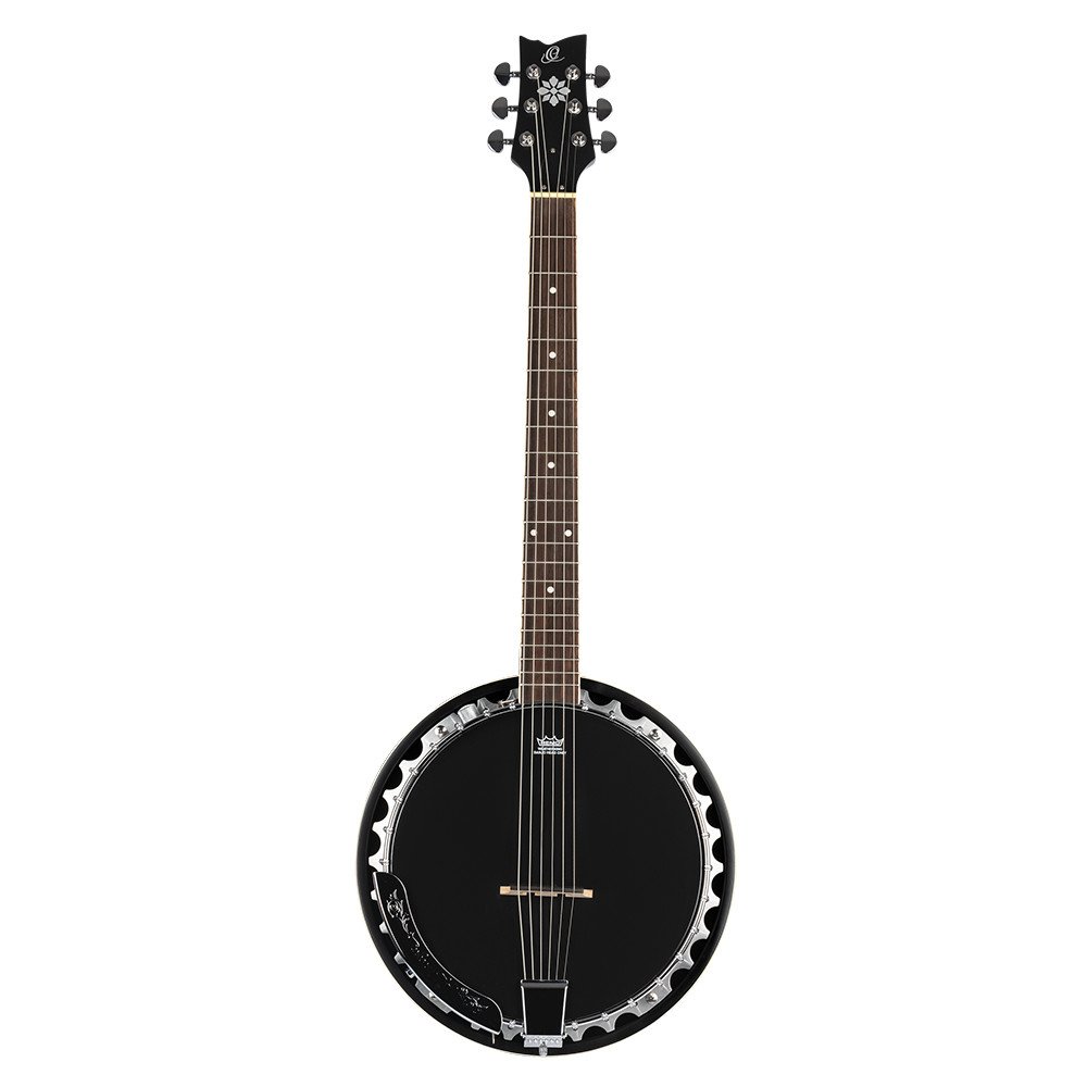 Ortega OBJE350/6-SBK Raven Series Banjo 6 String - Mahogany Black + Bag