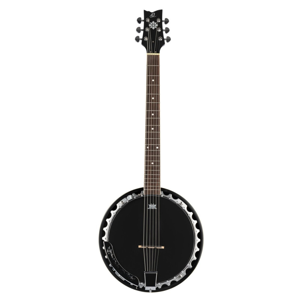 Ortega OBJE350/6-SBK Raven Series Banjo 6 String - Mahogany Black + Bag