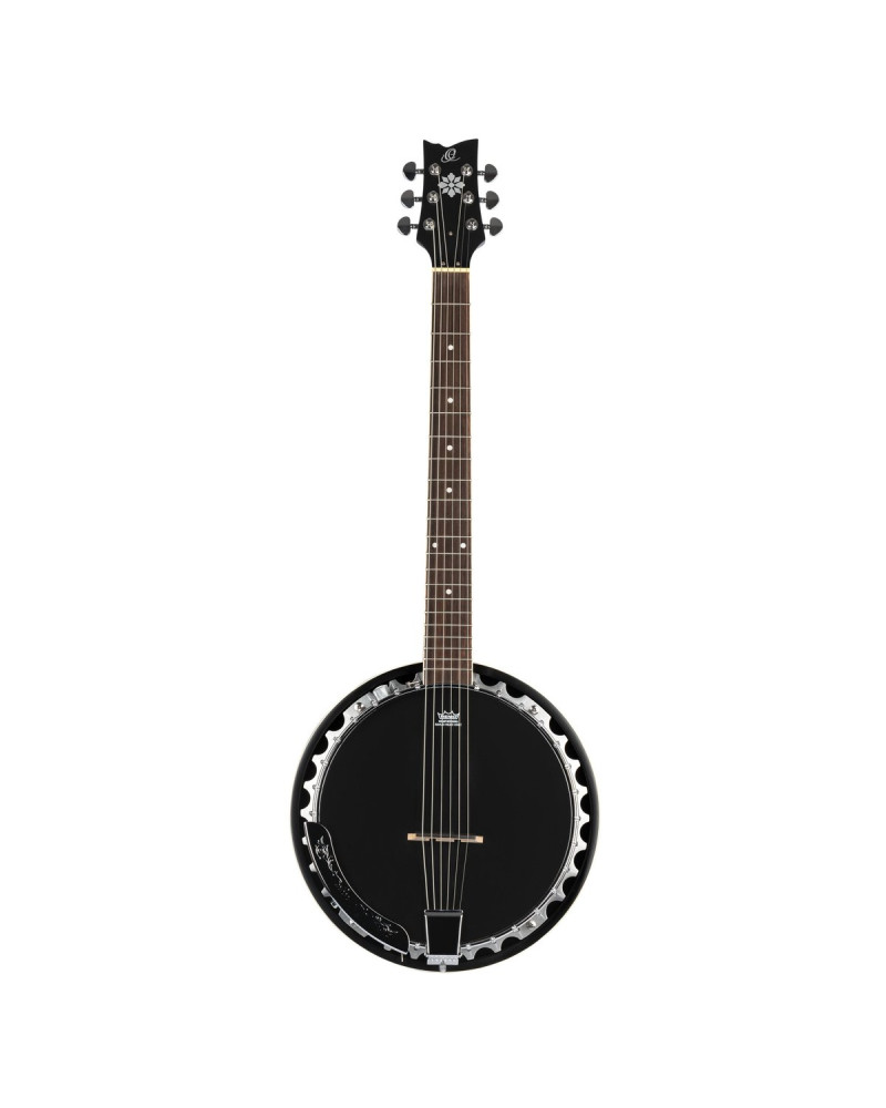 Ortega OBJE350/6-SBK Raven Series Banjo 6 String - Mahogany Black + Bag