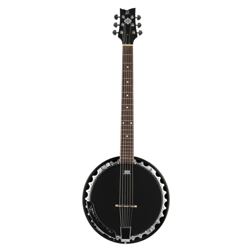 Ortega OBJE350/6-SBK Raven Series Banjo 6 String - Mahogany Black + Bag