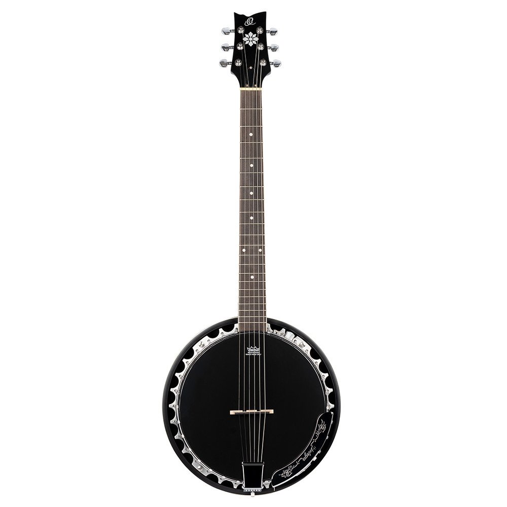 Ortega OBJE356-SBK-L Raven Series Banjo 6 String Lefty - Mahogany Black + Bag