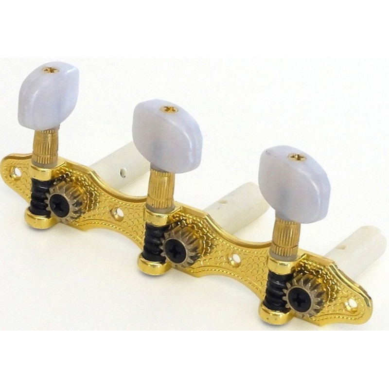 Tuner Gold G, B, E   4/4, mother-of-pearl Knobs, Length 12,1cm, distance between pegs 35mm - gold G, B, E  4/4