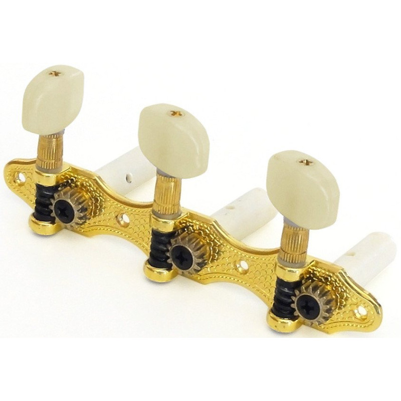 Tuner Gold  G, B, E   4/4, Creme colored Knobs, Length 12,1cm, distance between pegs 35mm - gold  G, B, E  4/4