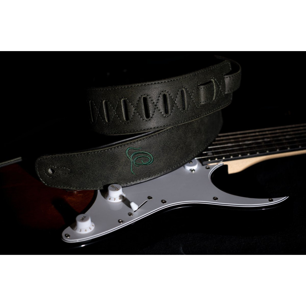 Ortega OSAR-4 Genuine-Leather Guitar-Strap - Olive Tree