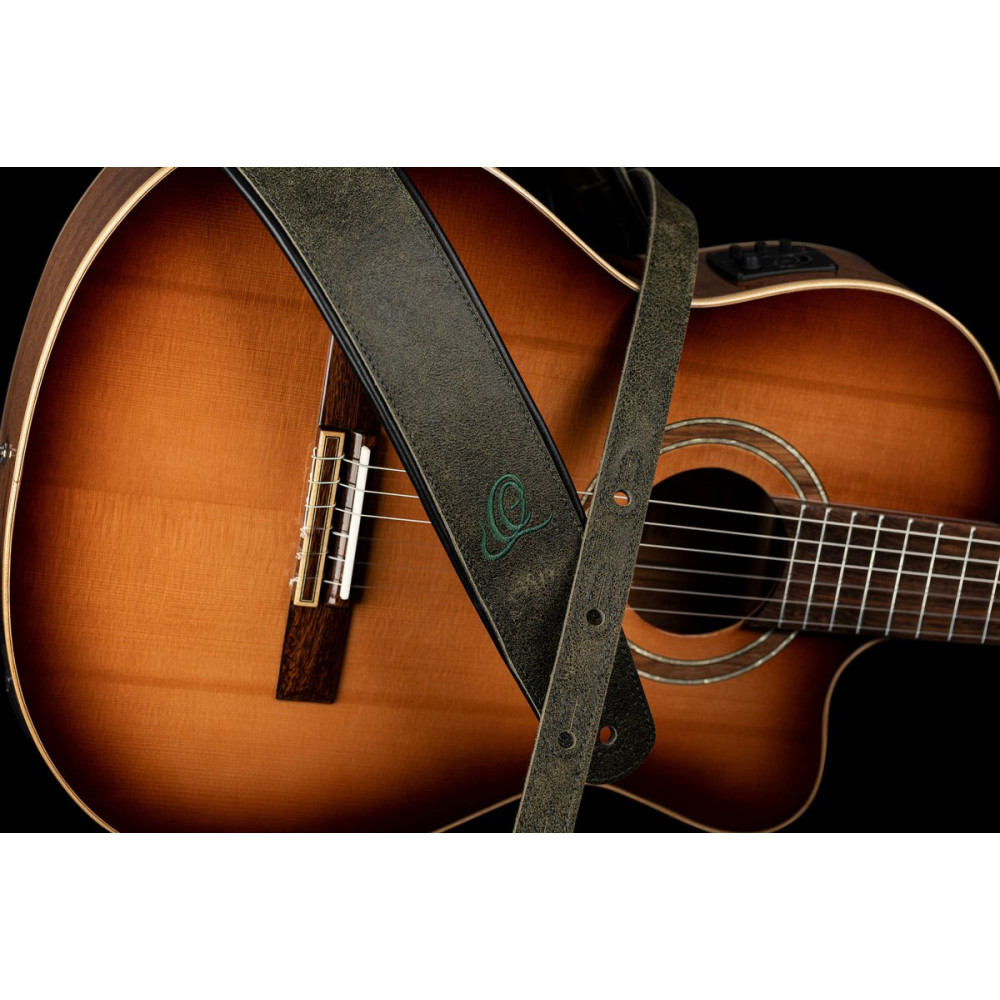 Ortega OSAR-4 Genuine-Leather Guitar-Strap - Olive Tree