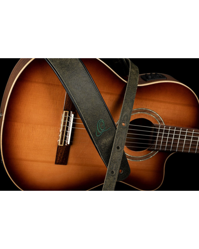 Ortega OSAR-4 Genuine-Leather Guitar-Strap - Olive Tree