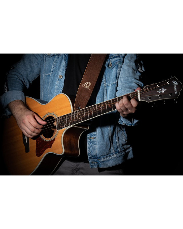 Ortega OSAR-5 Genuine-Leather Guitar-Strap - Highland Chocolate