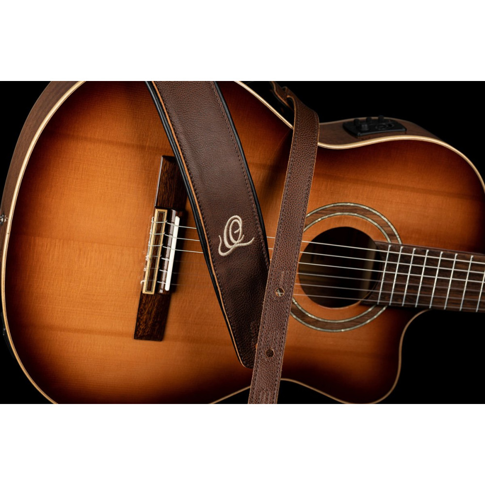 Ortega OSAR-5 Genuine-Leather Guitar-Strap - Highland Chocolate