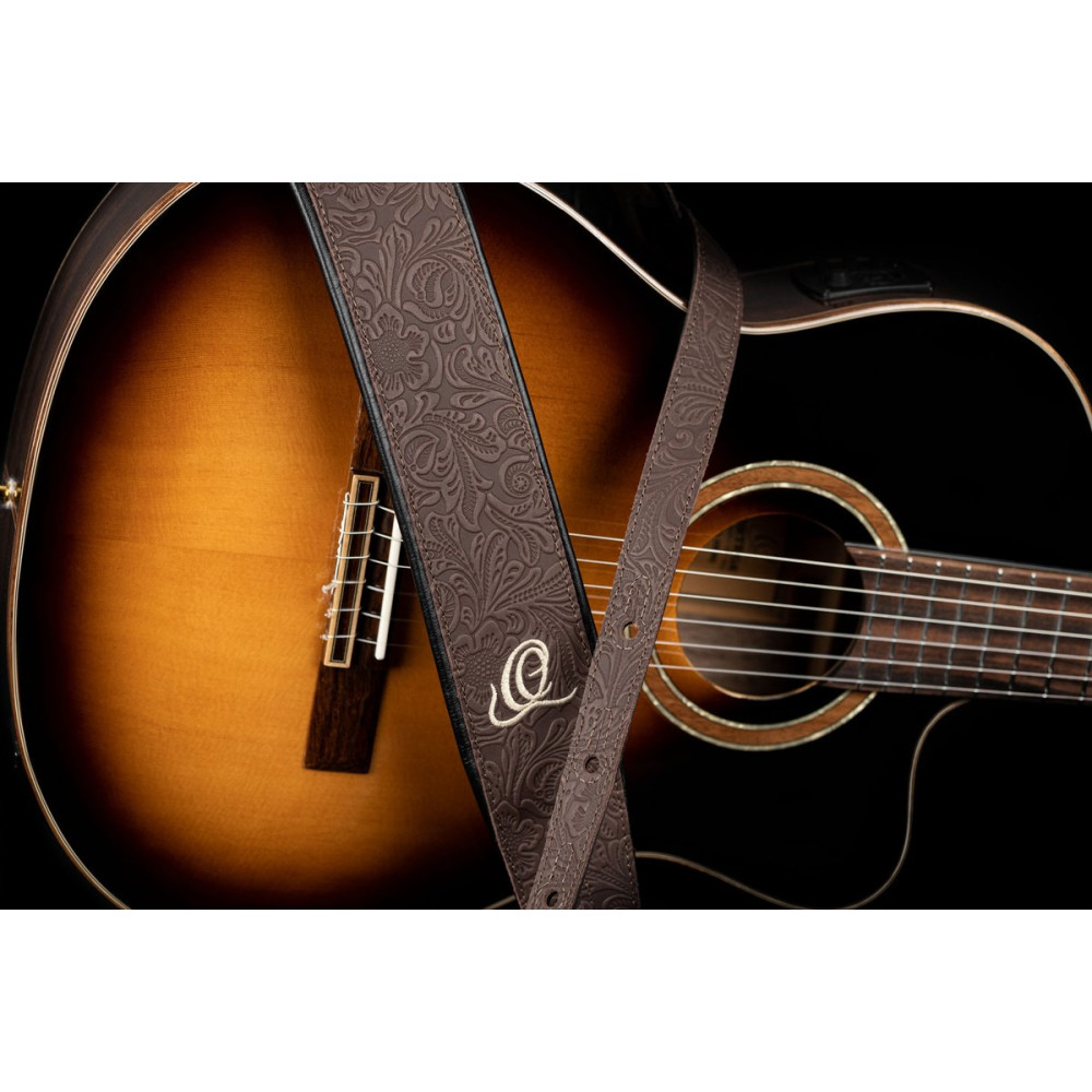 Ortega OSBY-2 Genuine-Leather Guitar-Strap - Byzantine Cocoa