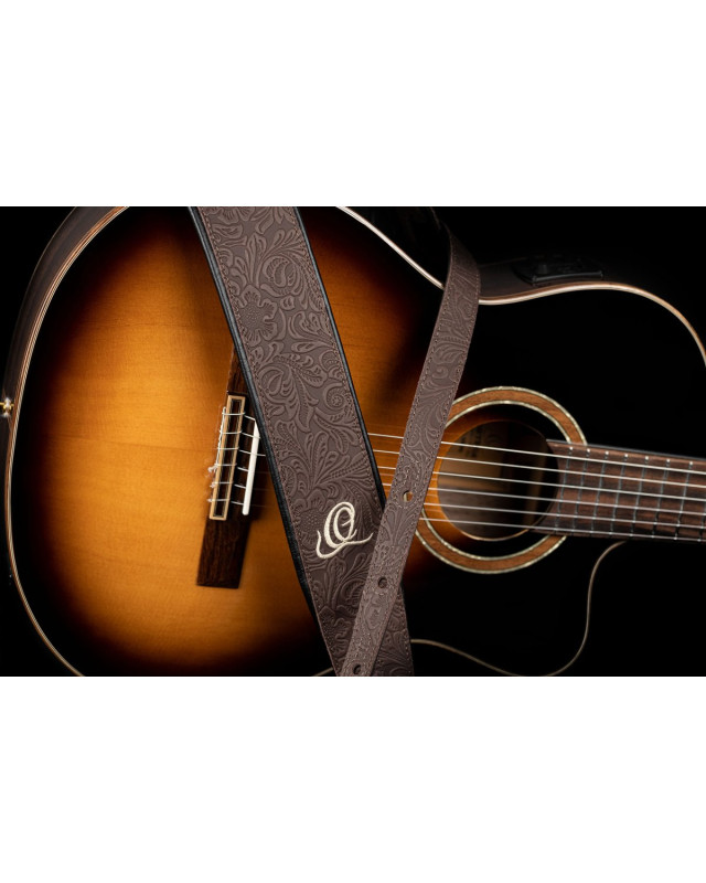Ortega OSBY-2 Genuine-Leather Guitar-Strap - Byzantine Cocoa