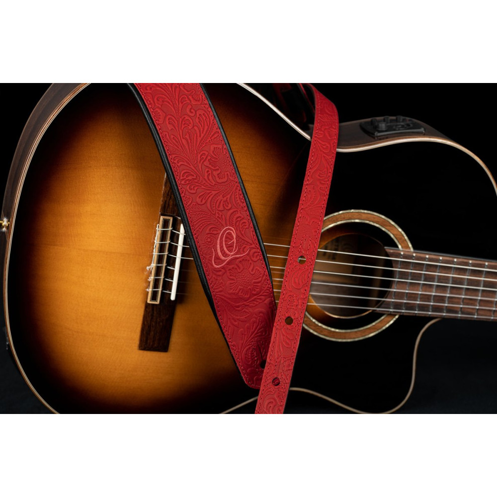 Ortega OSBY-3 Genuine-Leather Guitar-Strap - Byzantine Fire