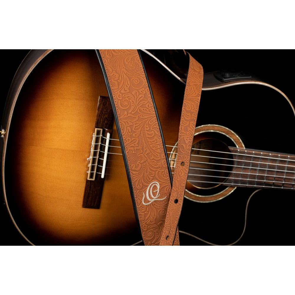 Ortega OSBY-4 Genuine-Leather Guitar-Strap - Byzantine Bourbon