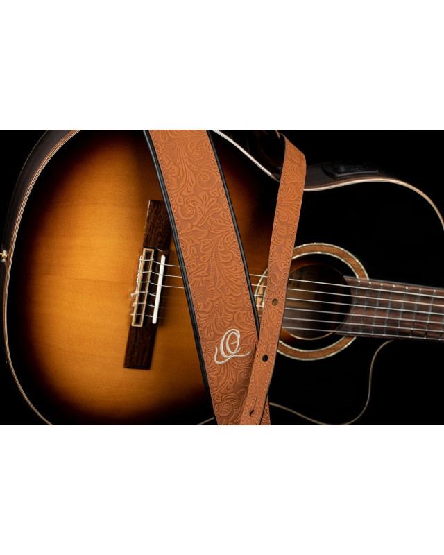 Ortega OSBY-4 Genuine-Leather Guitar-Strap - Byzantine Bourbon